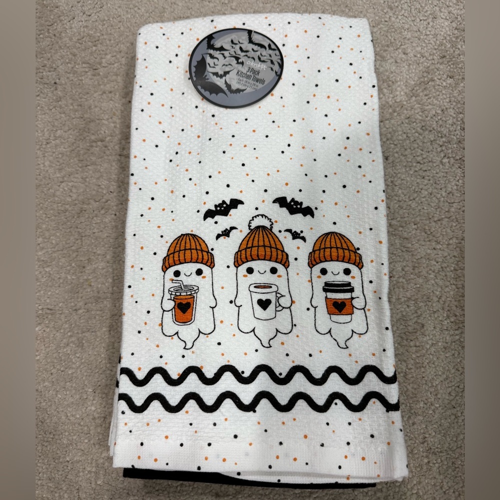 Colordrift Halloween Ghost Kitchen Towels / Ghost Drinking Coffee Towels